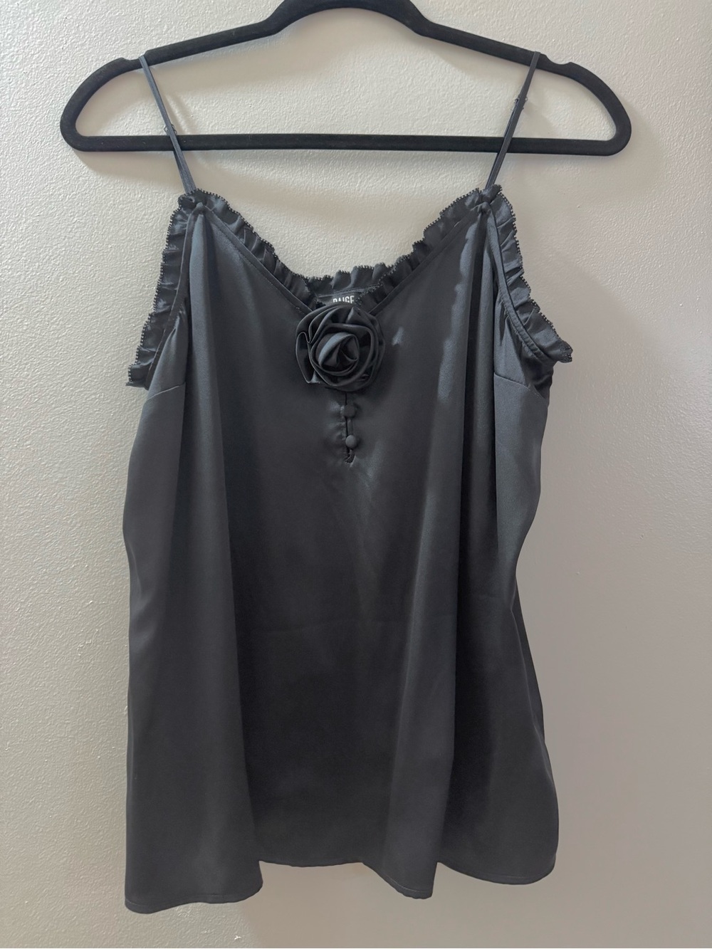 PAIGE Black Satin Rose-Accent Camisole
